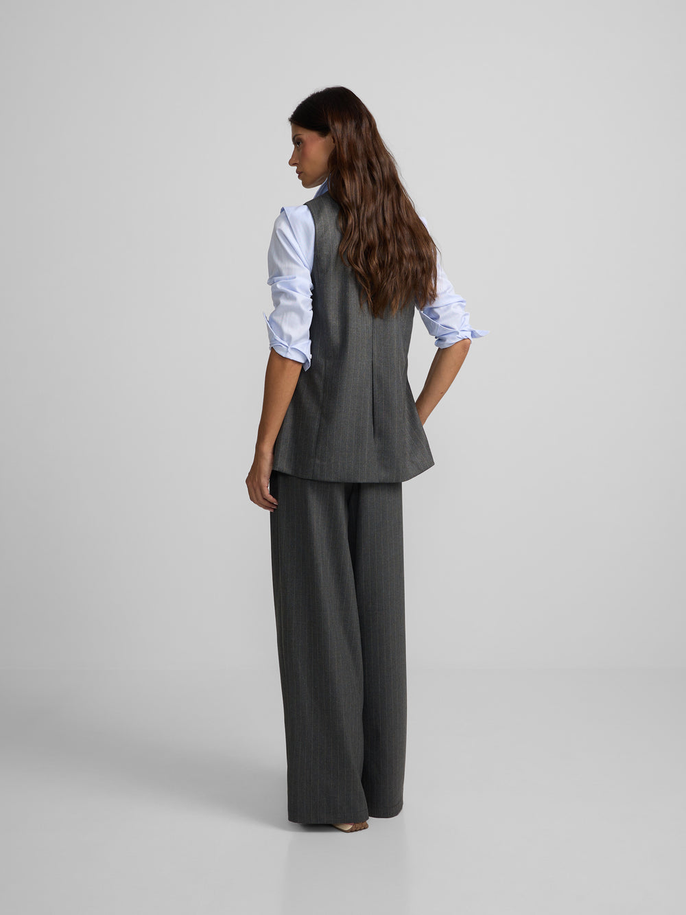 Straight-leg grey pinstripe trousers