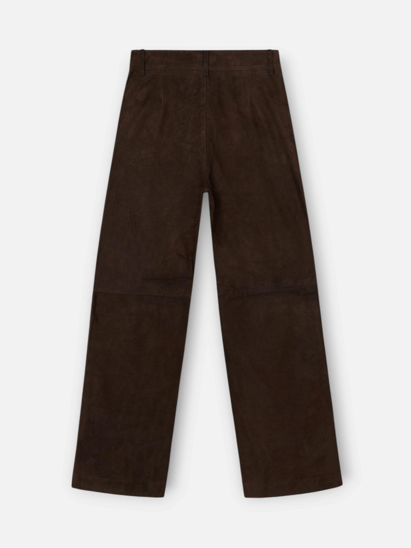 Pantalon piel ante pinzas marron