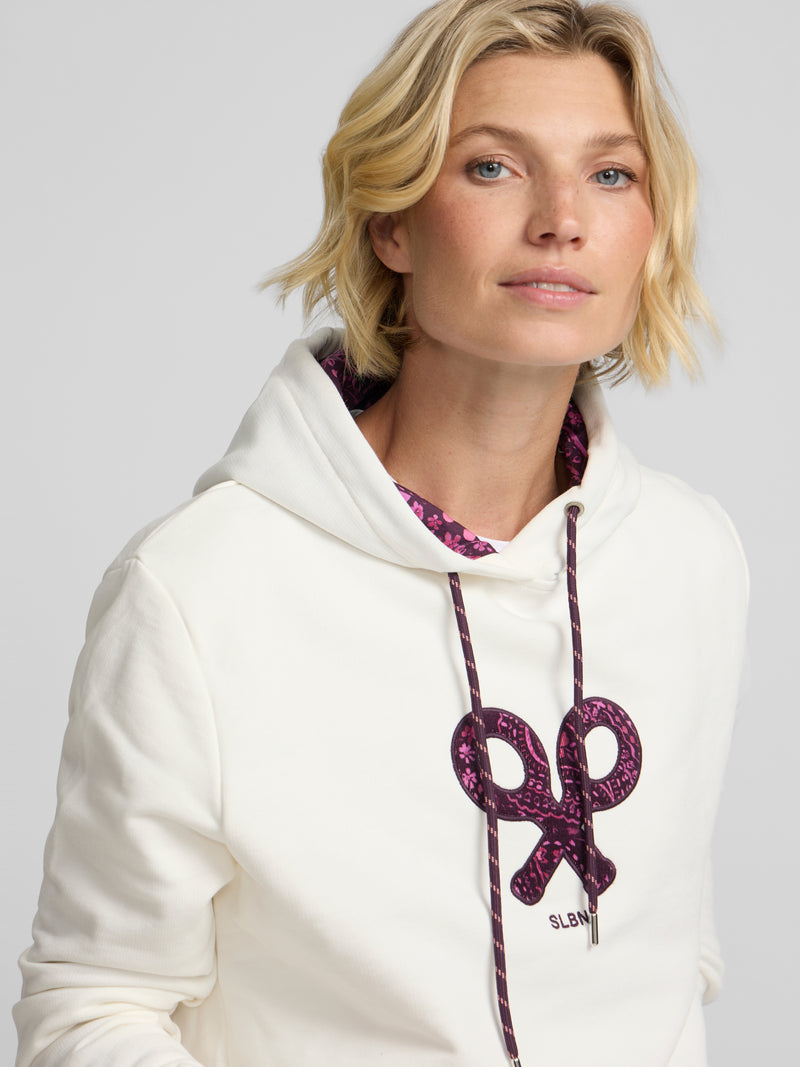 Sudadera woman capucha raqueta estampado crudo