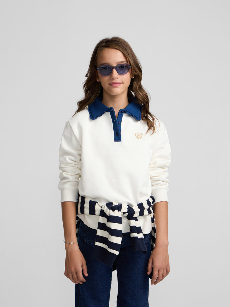 Sweatshirt de menina com gola polo bege