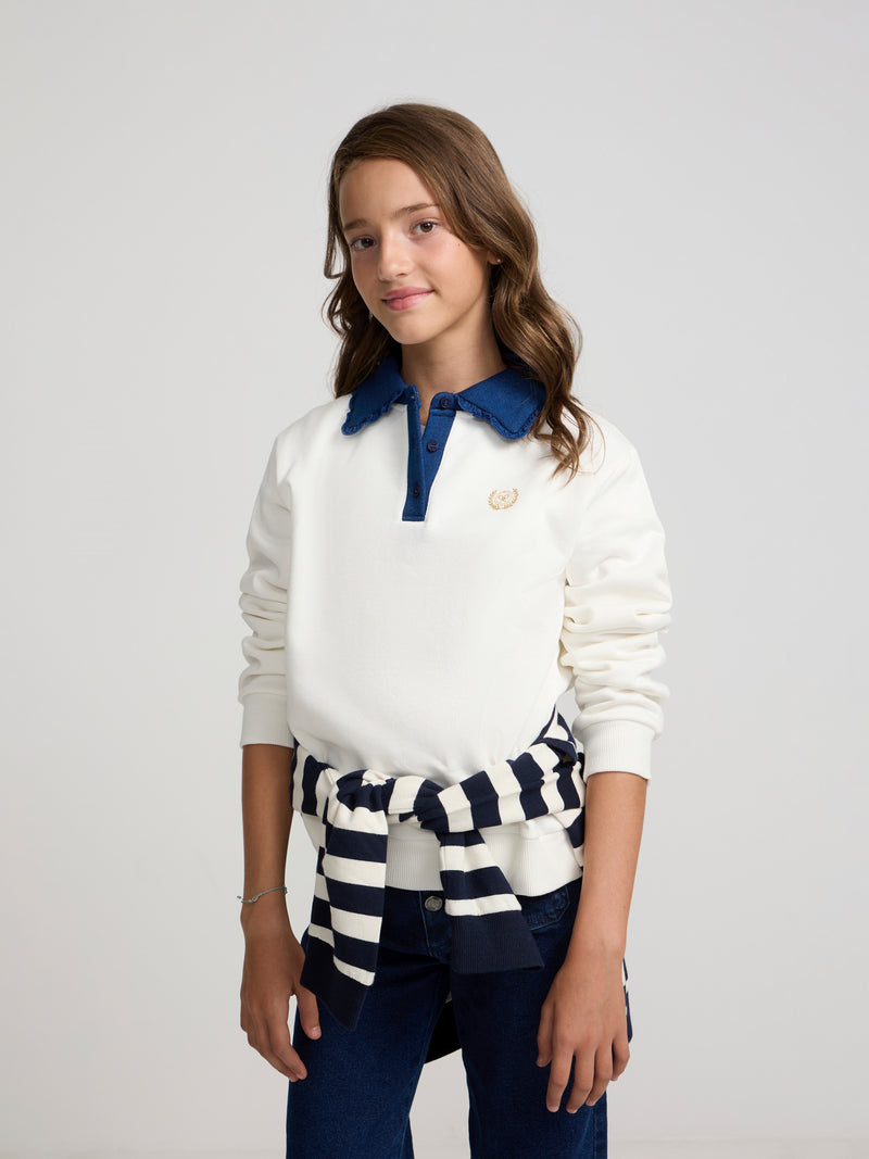 Sweatshirt de menina com gola polo bege