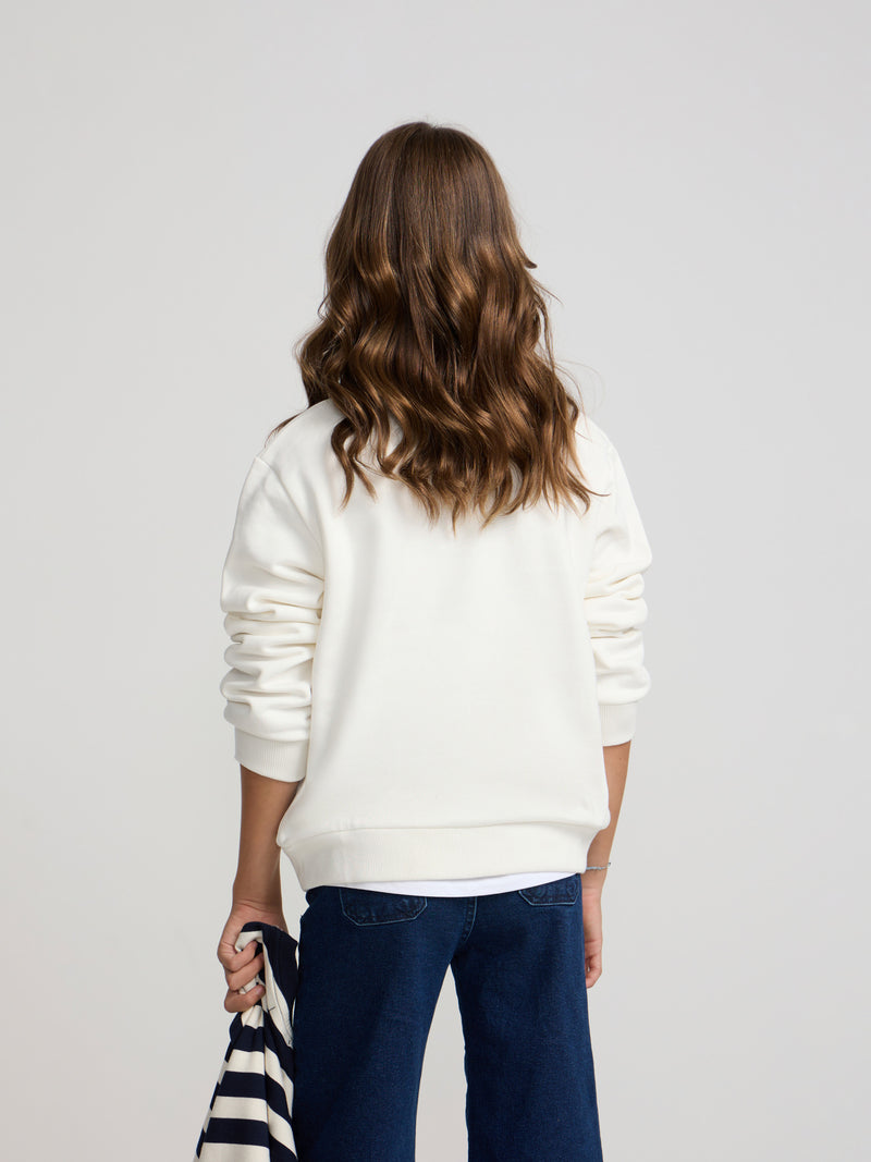 Sweatshirt de menina com gola polo bege