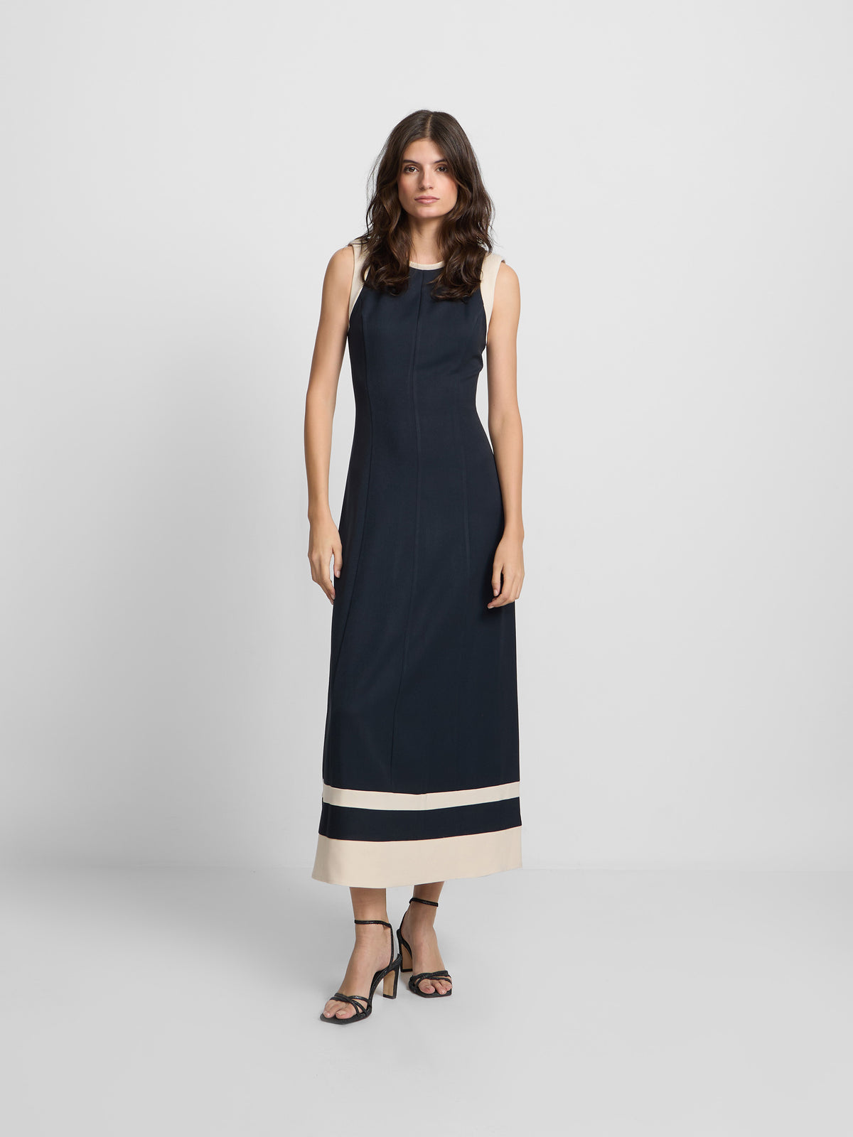 Navy blue midi dress with contrasts