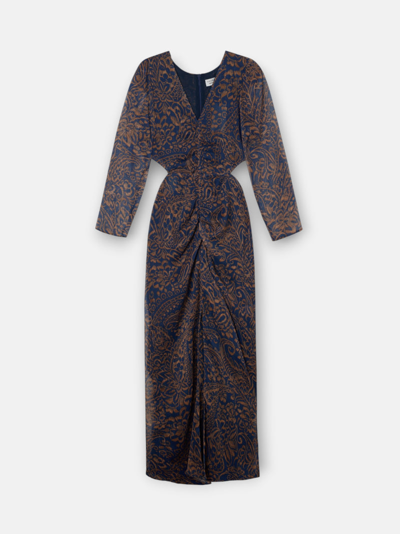 Vestido cut out estampado cachemir azul
