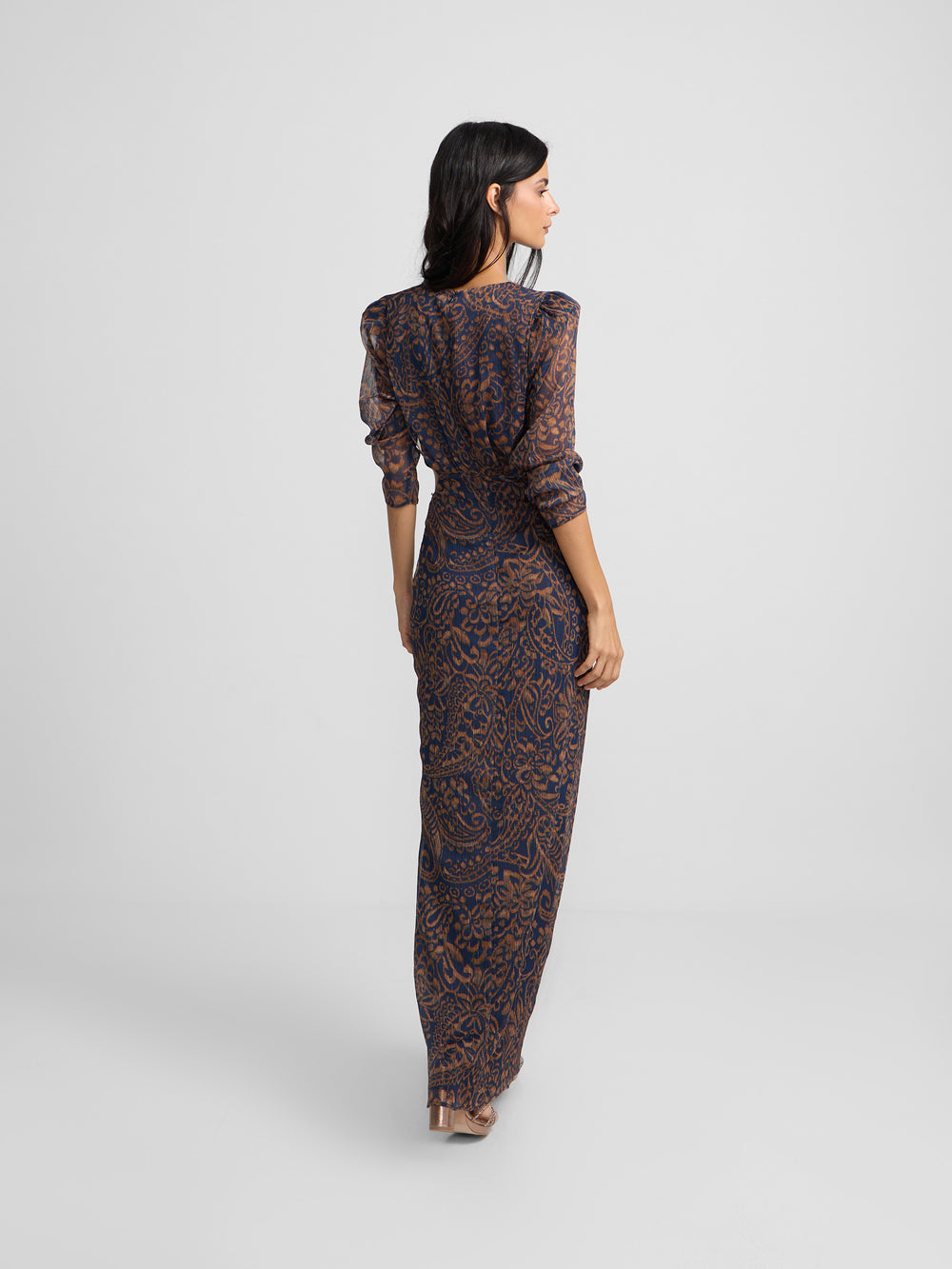 Robe découpée imprimé cachemire bleu