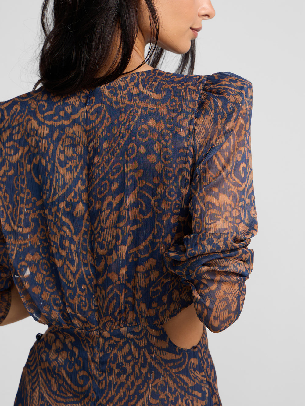 Robe découpée imprimé cachemire bleu