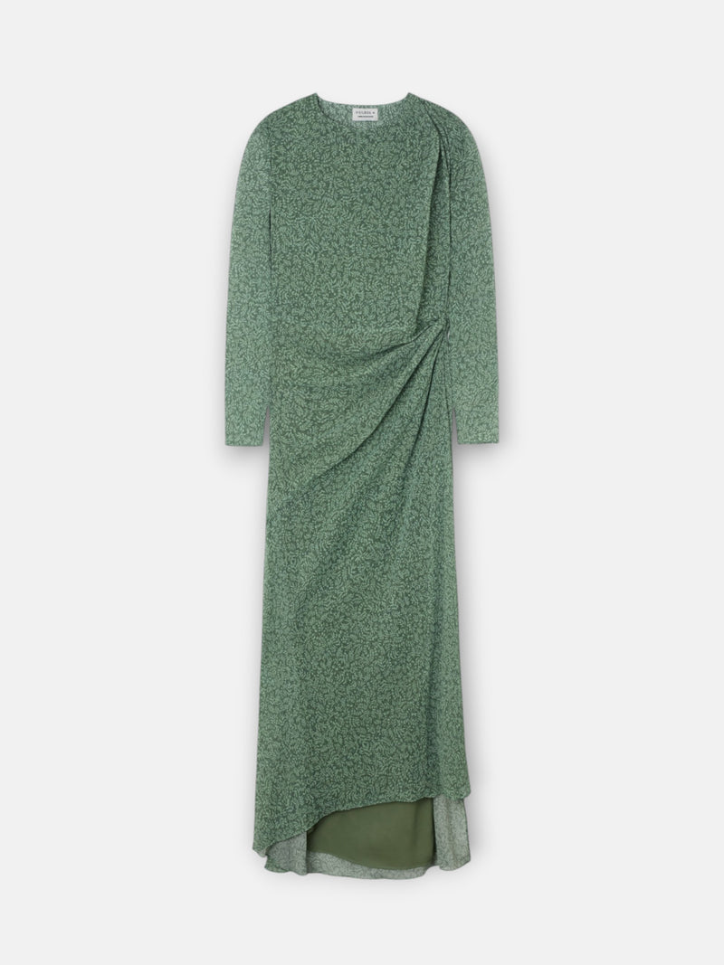 Robe midi imprimée feuilles vertes