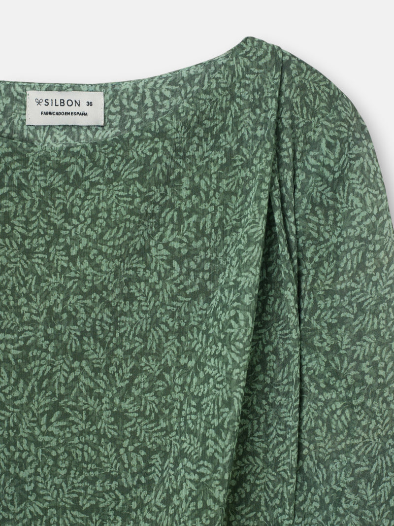 Robe midi imprimée feuilles vertes