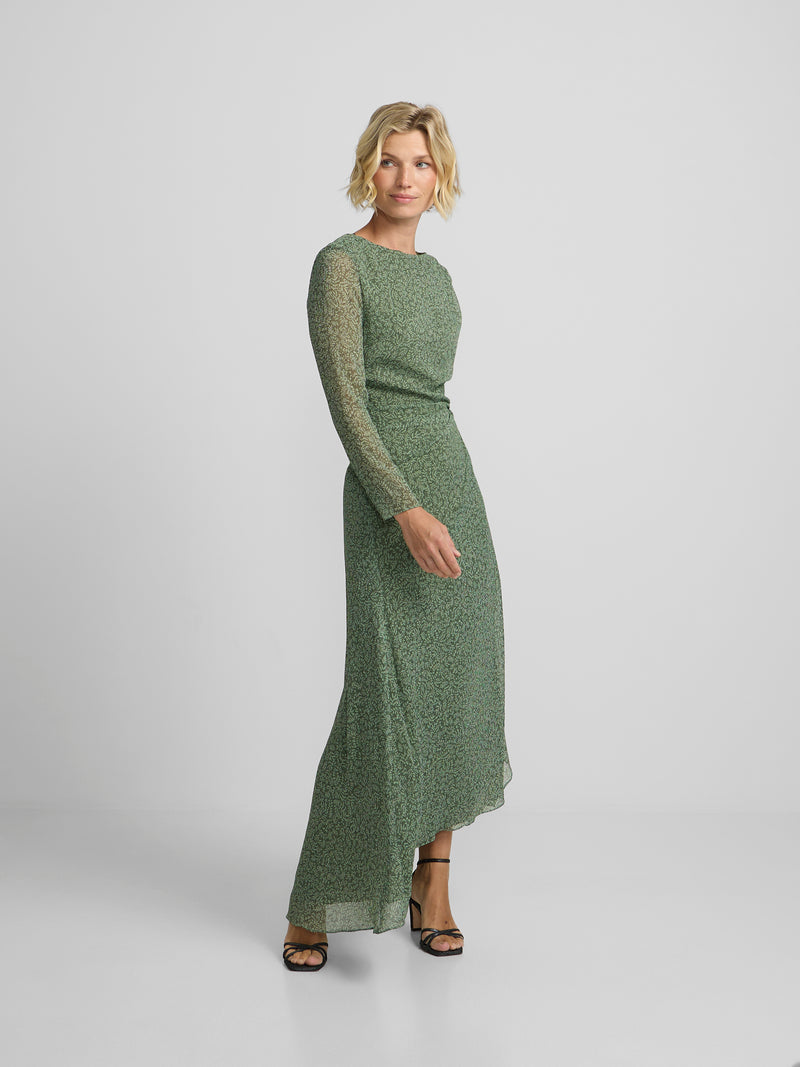 Robe midi imprimée feuilles vertes