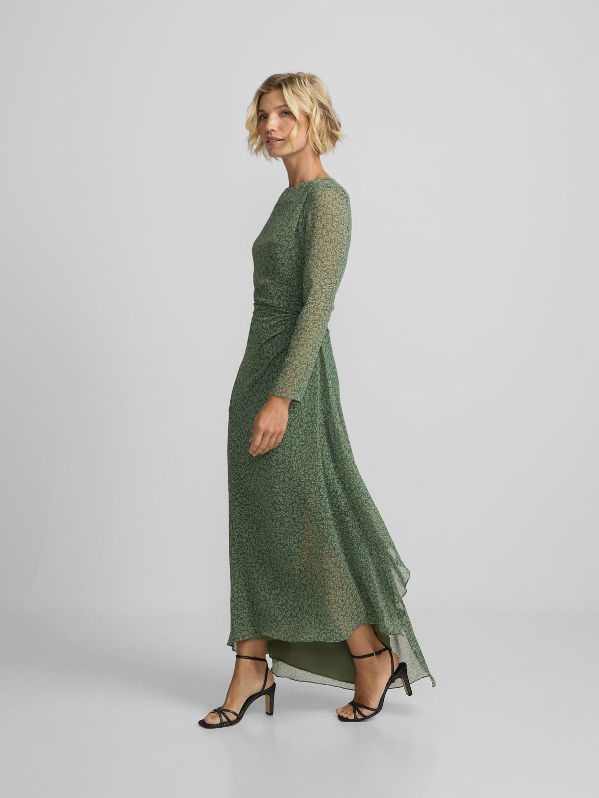Robe midi imprimée feuilles vertes
