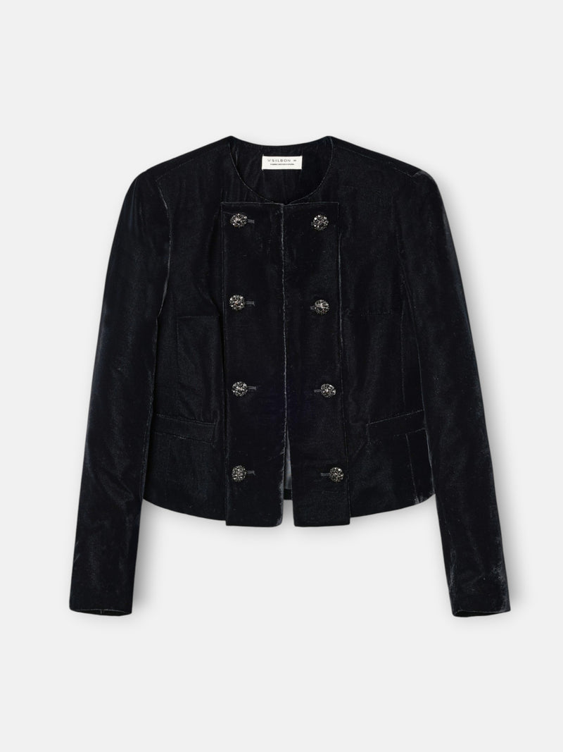 Chaqueta corta terciopelo botones negro