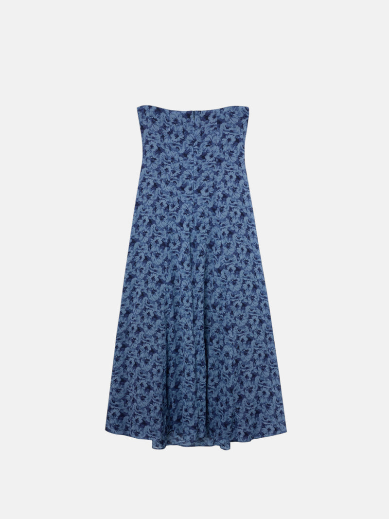 Robe longue bustier à fleurs bleues