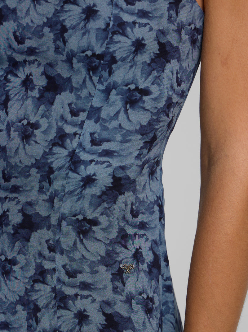 Robe longue bustier à fleurs bleues