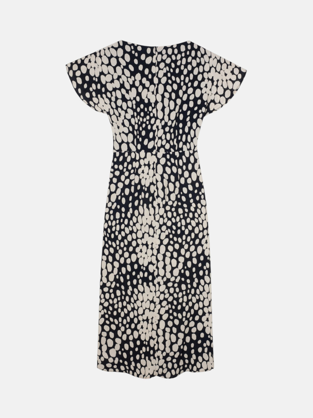 Robe midi drapée à pois blanc et noir