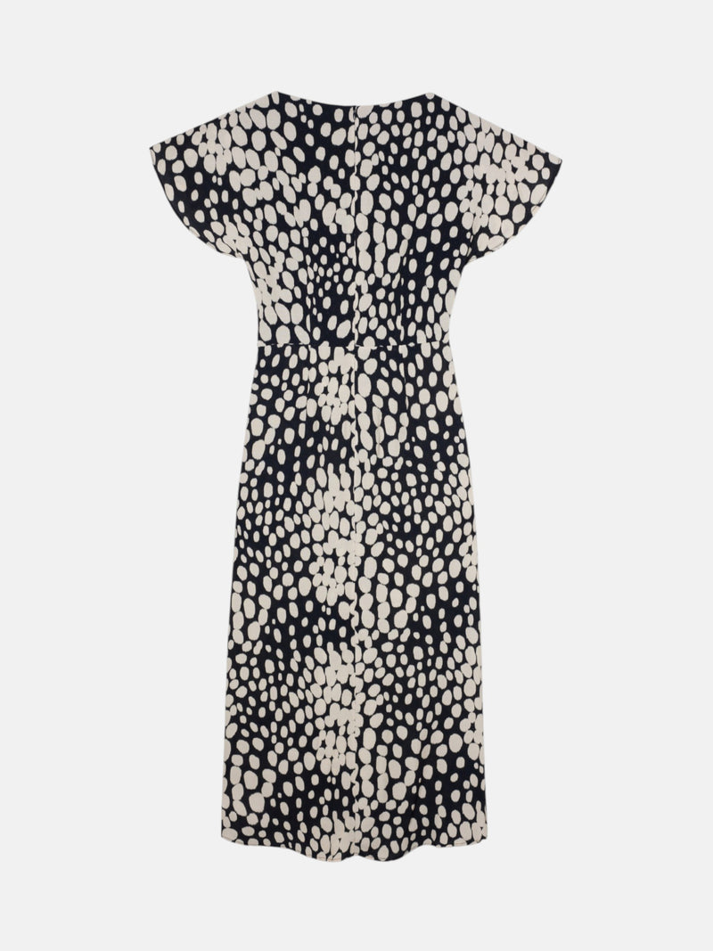 Robe midi drapée à pois blanc et noir