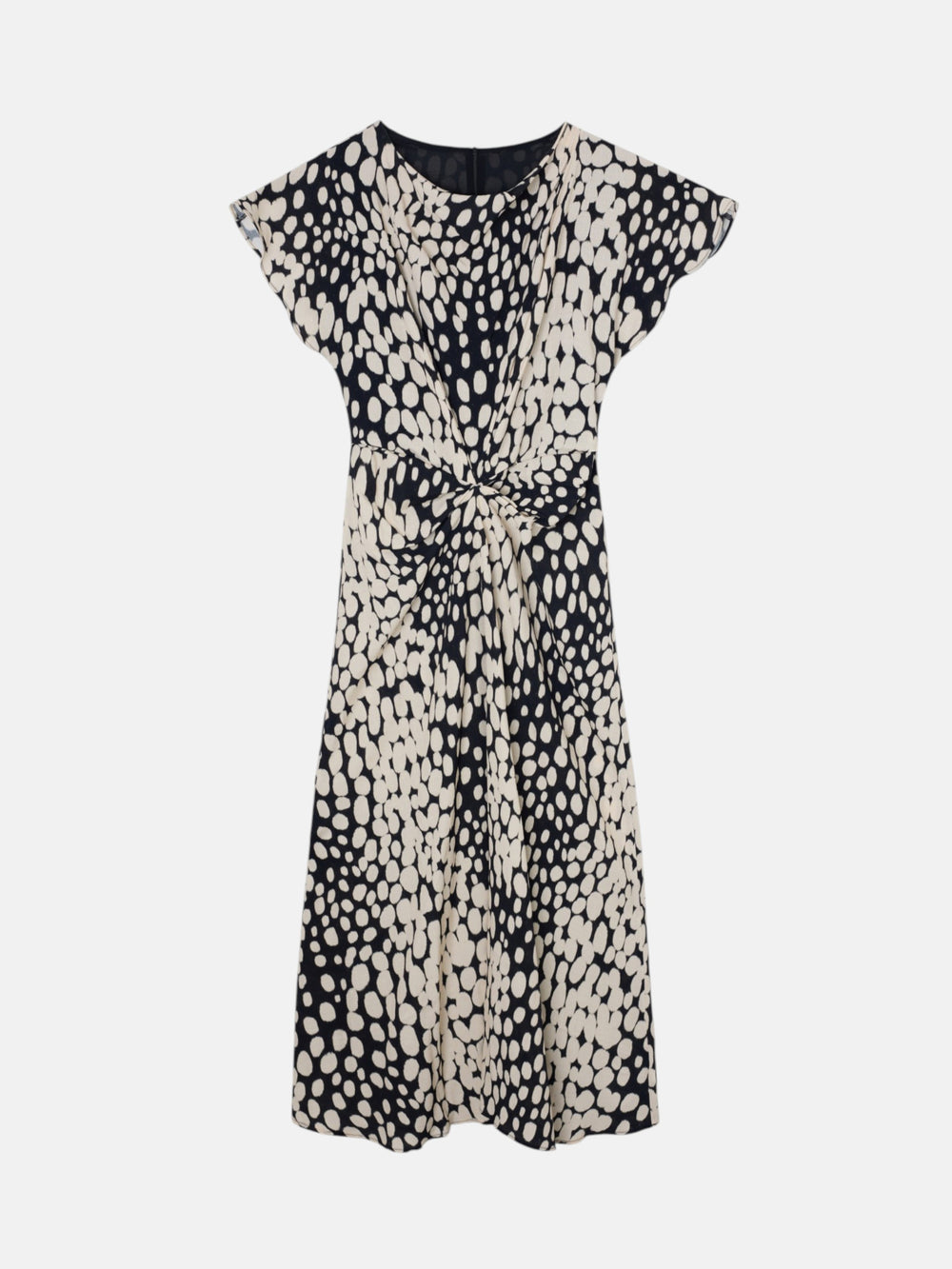Robe midi drapée à pois blanc et noir