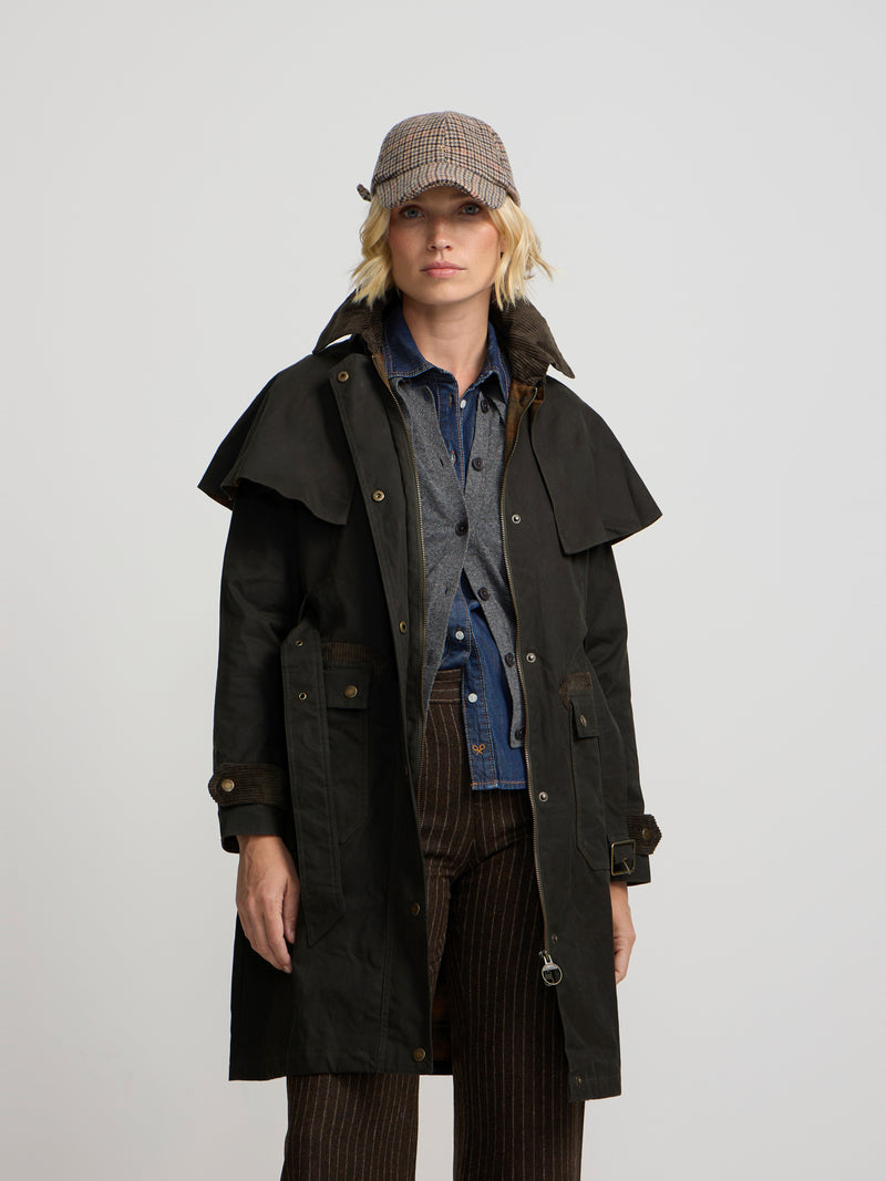 Parka encerada cuello pana verde