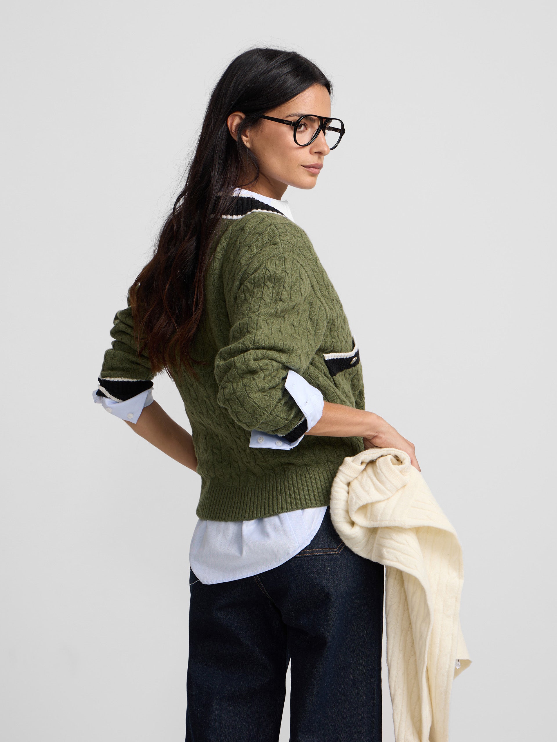 Green college crest cardigan