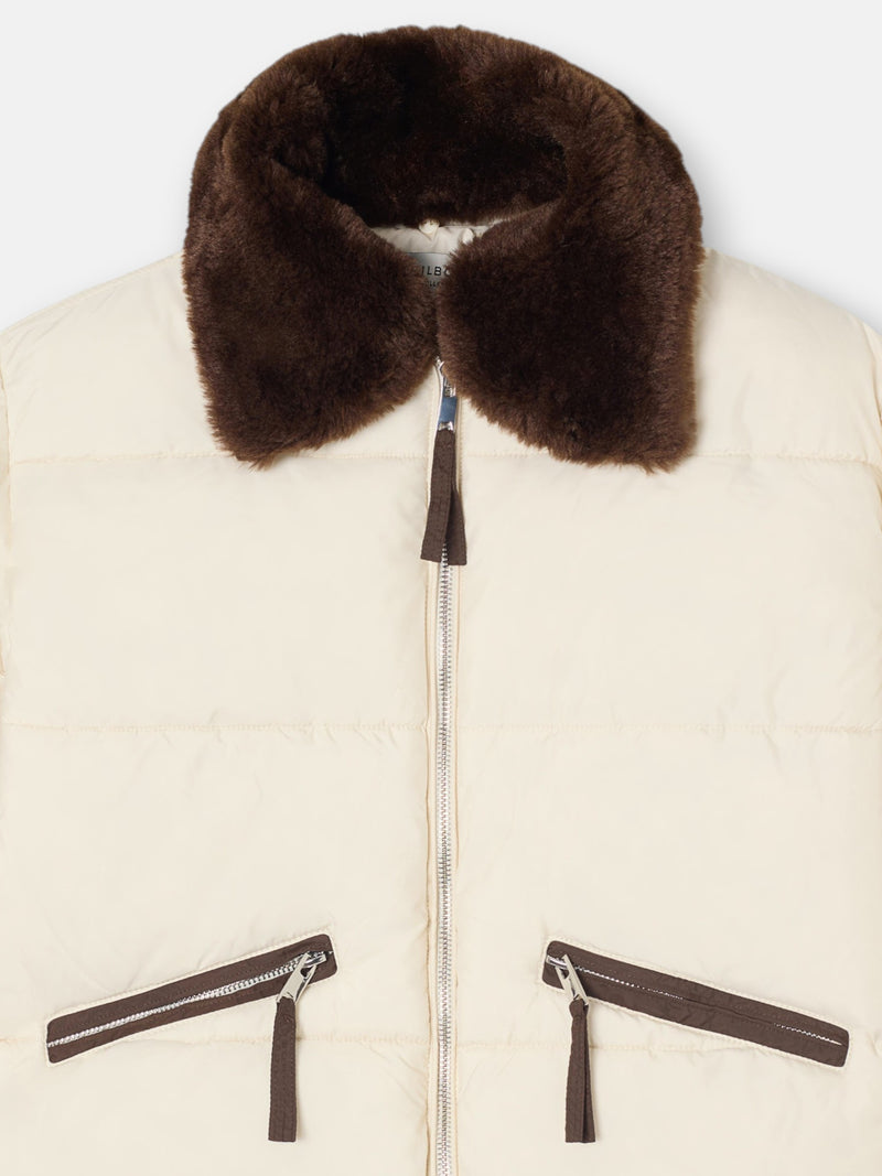Parka courte matelassée col en fourrure écrue