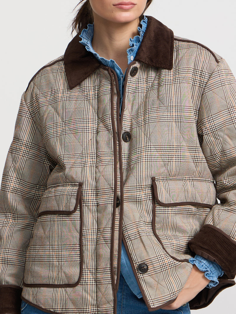 Parka corta acolchada cuadros marrones