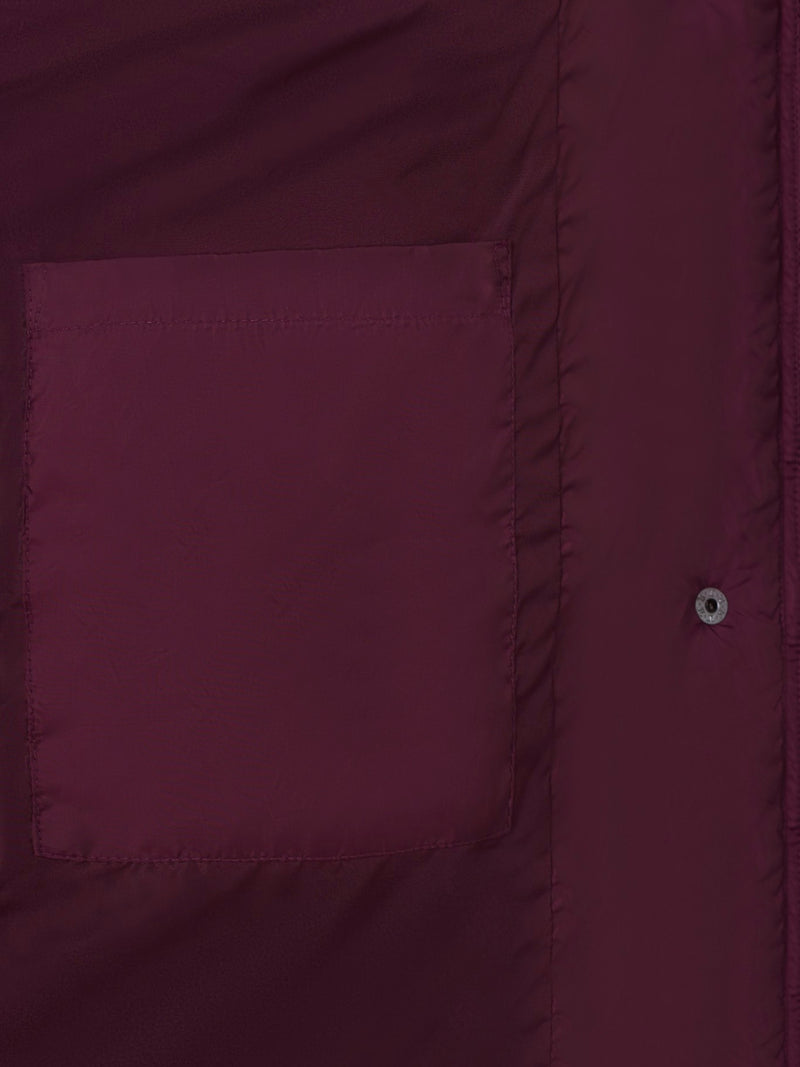 Long padded parka with burgundy scarf