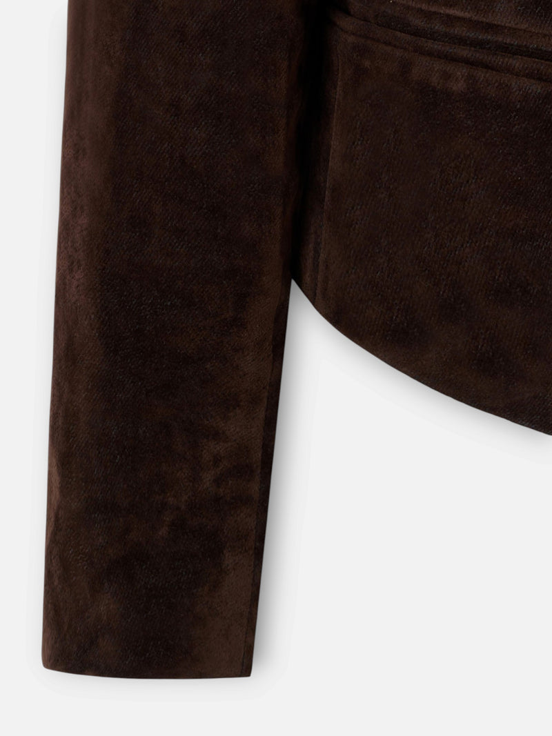 Unique cropped brown flocked blazer