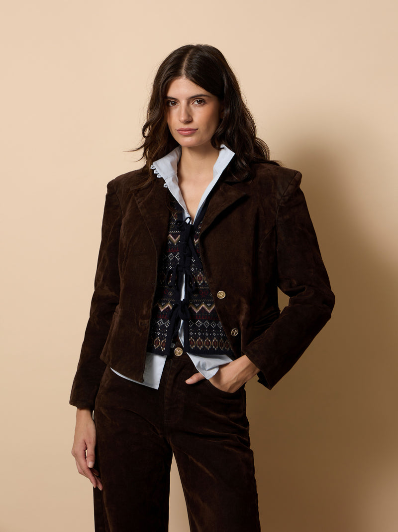 Veste unique crop floquée marron