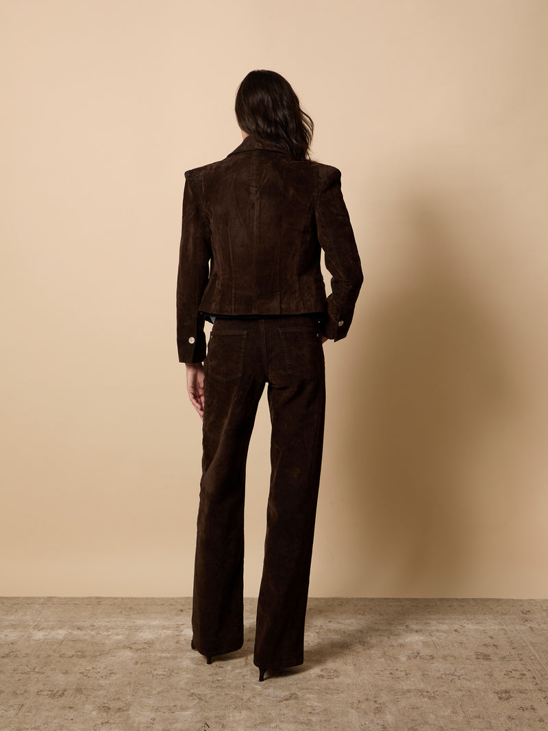 Unique cropped brown flocked blazer