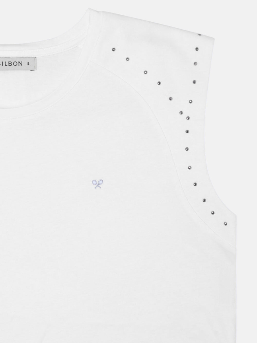 T-shirt femme épaulettes détail clous blanc