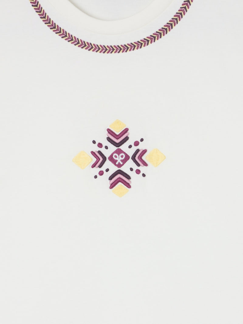 T-shirt femme broderie ethnique écru