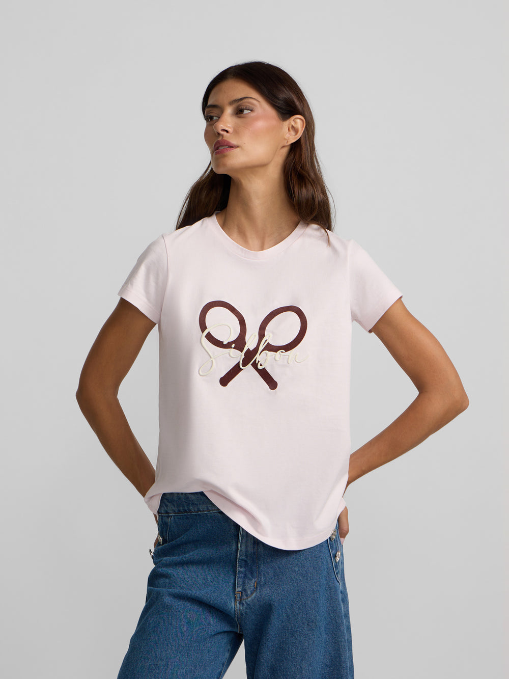 T-shirt femme raquette Silbon rose