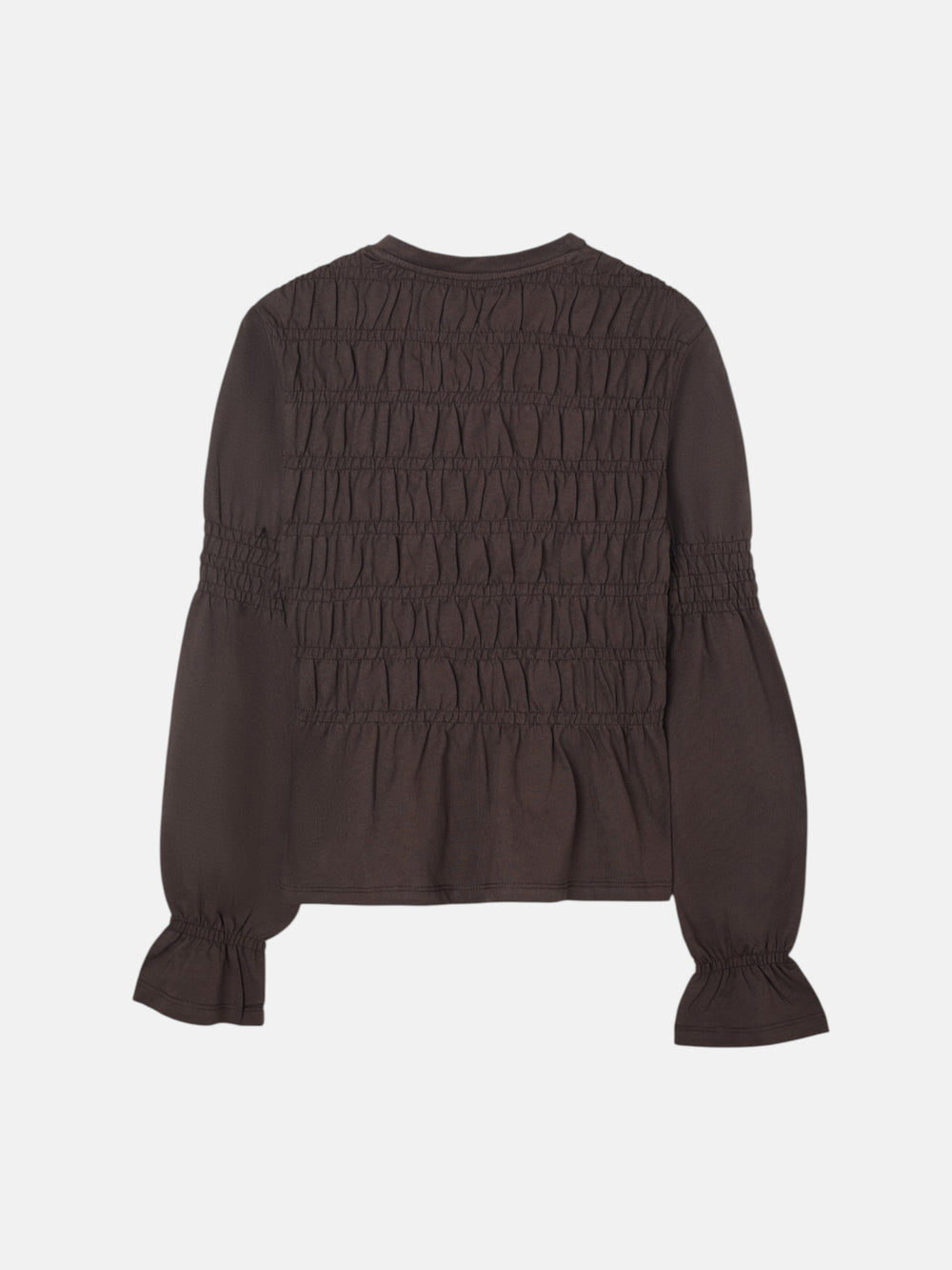 T-shirt femme manches longues en maille smock marron