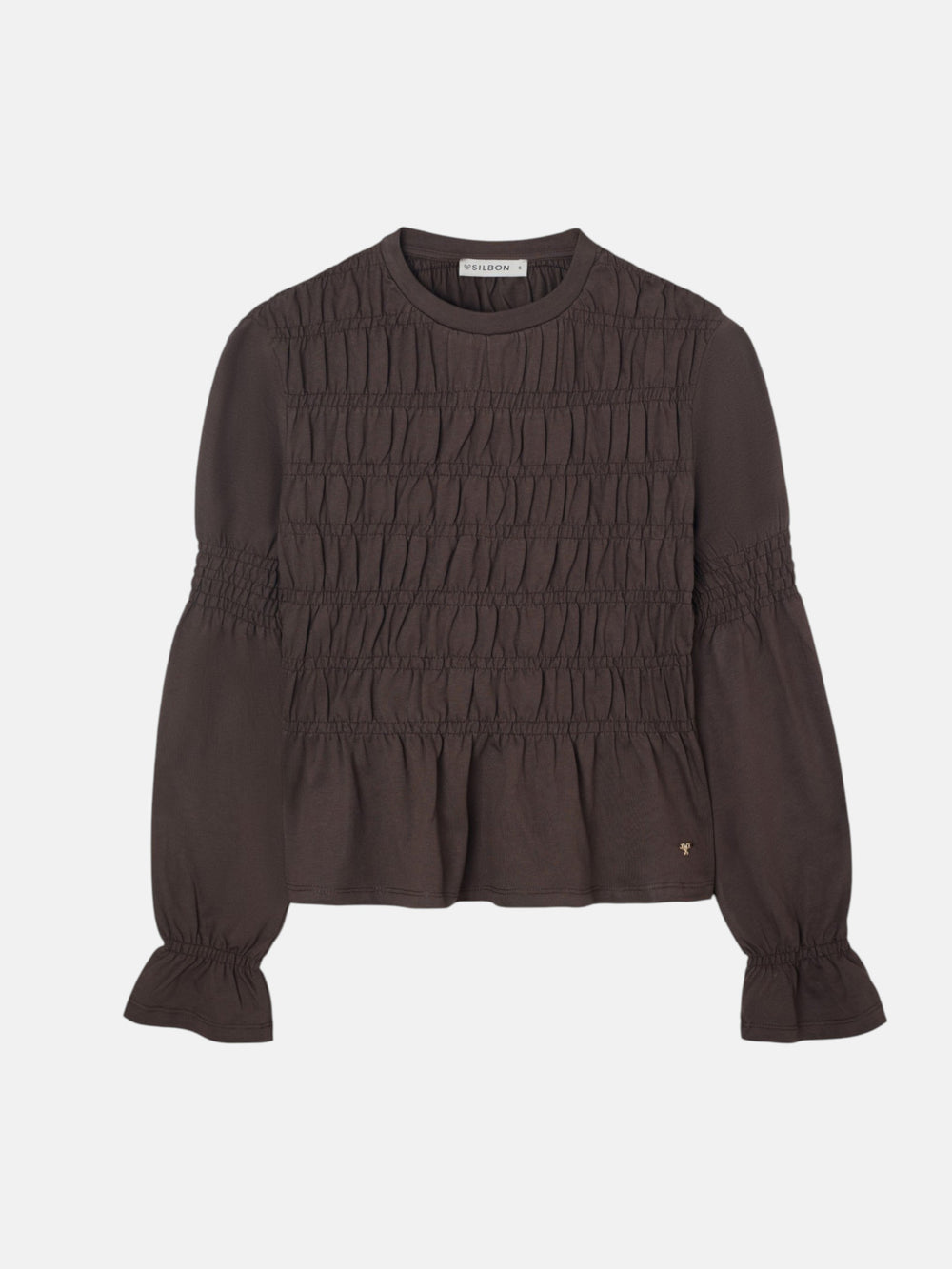 T-shirt femme manches longues en maille smock marron