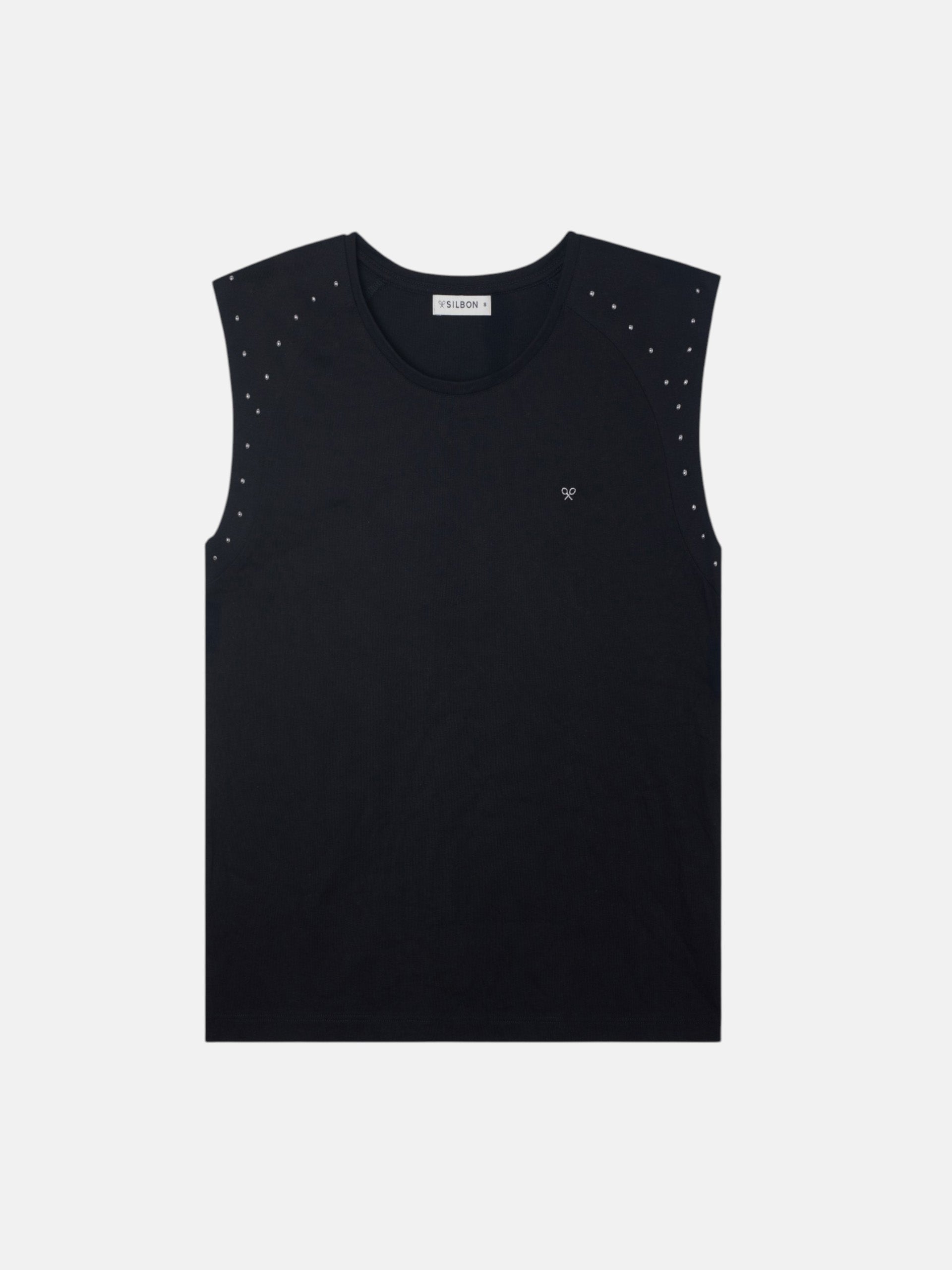 Camiseta woman hombreras detalle tachuelas negra