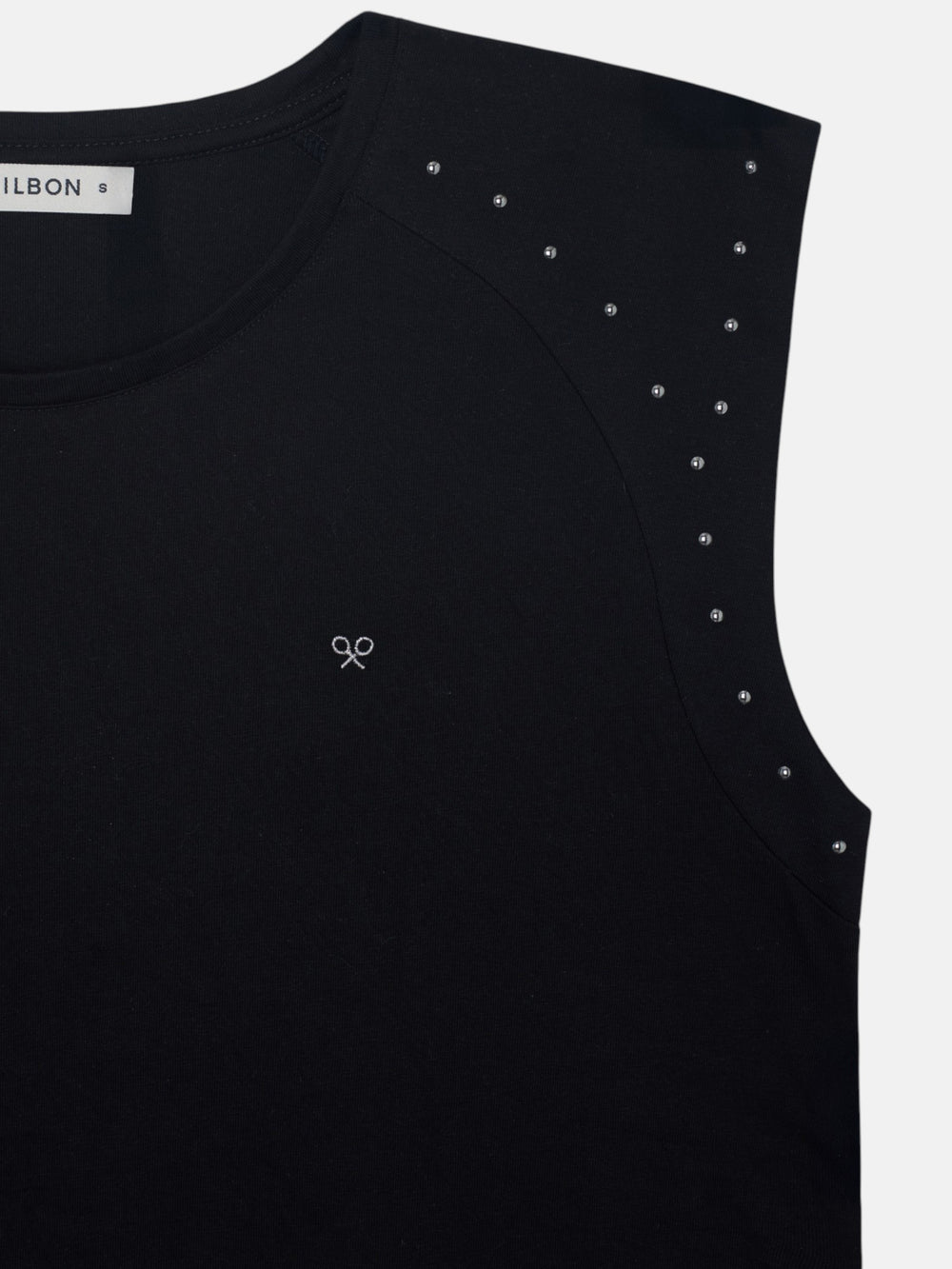 T-shirt femme épaulettes détail clous noire