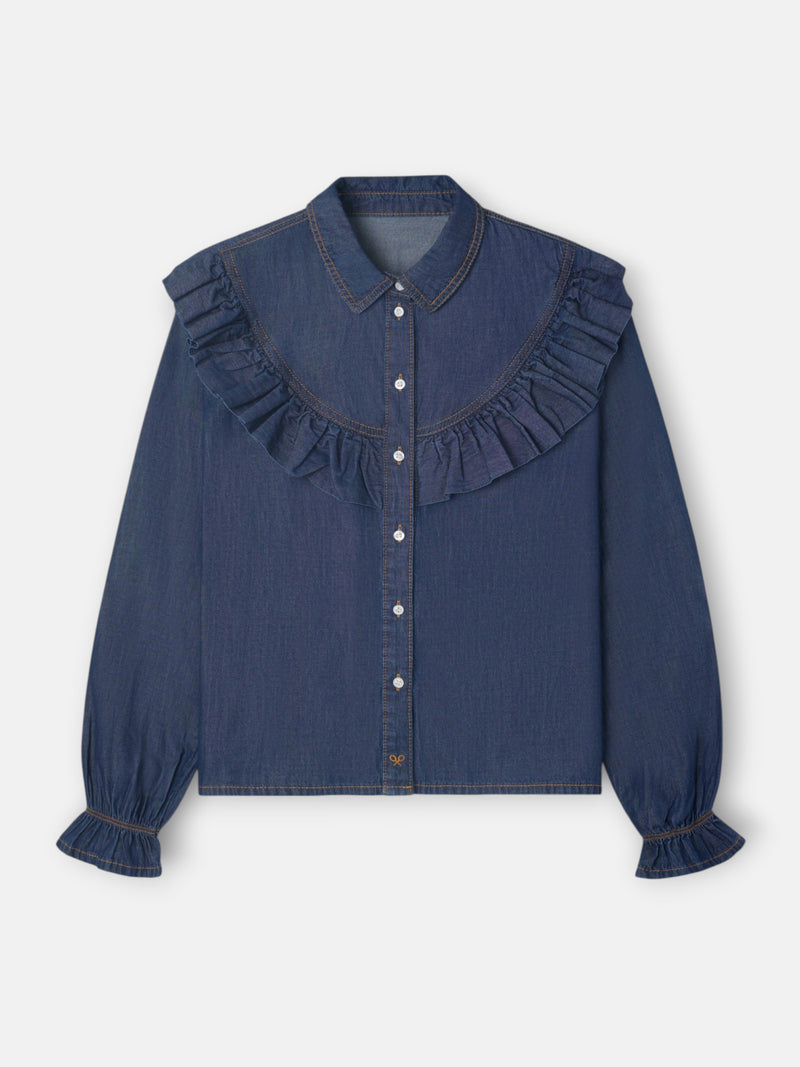 Camisa volantes denim azul