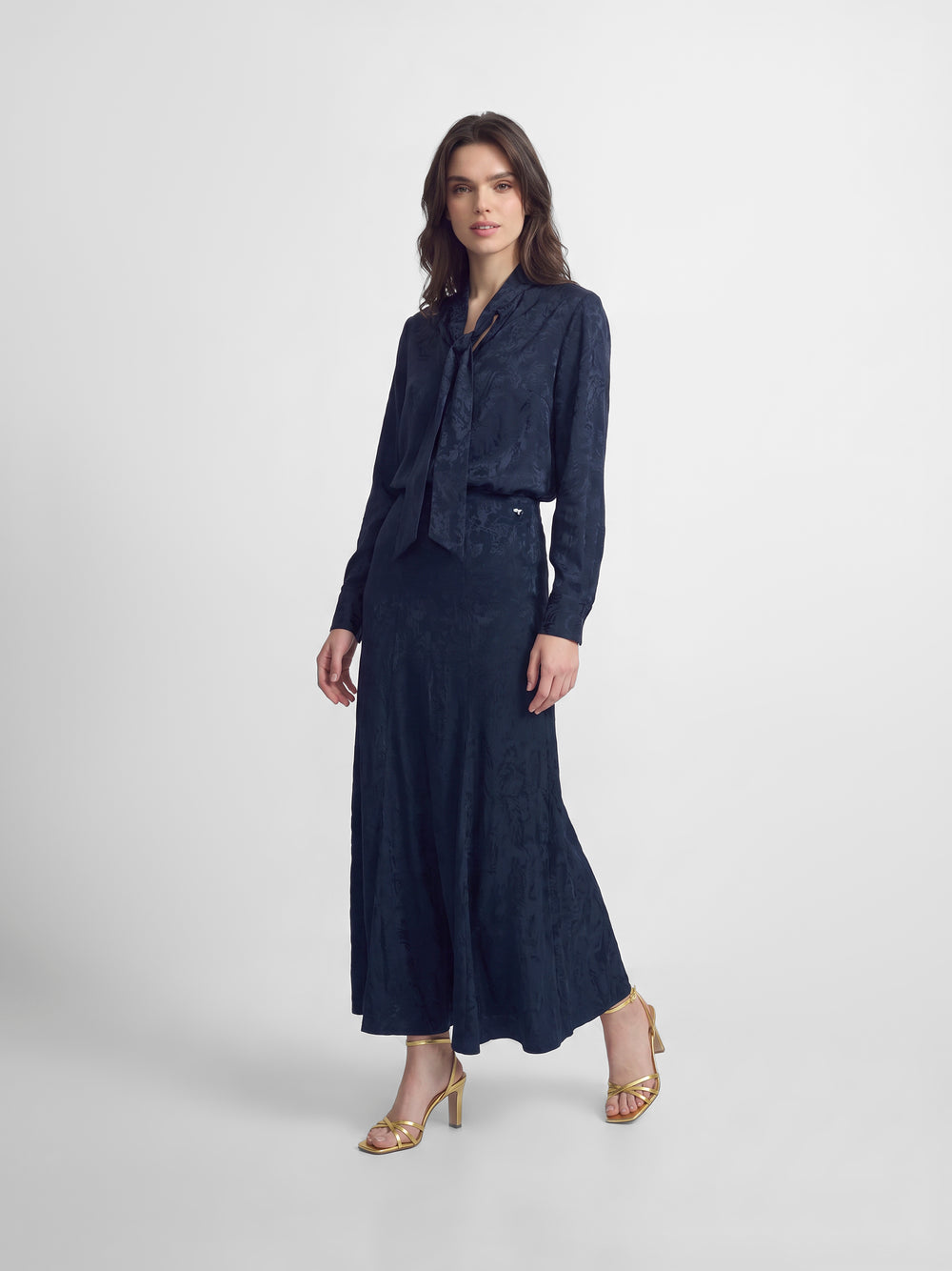 Blouse à bretelles col jacquard bleu