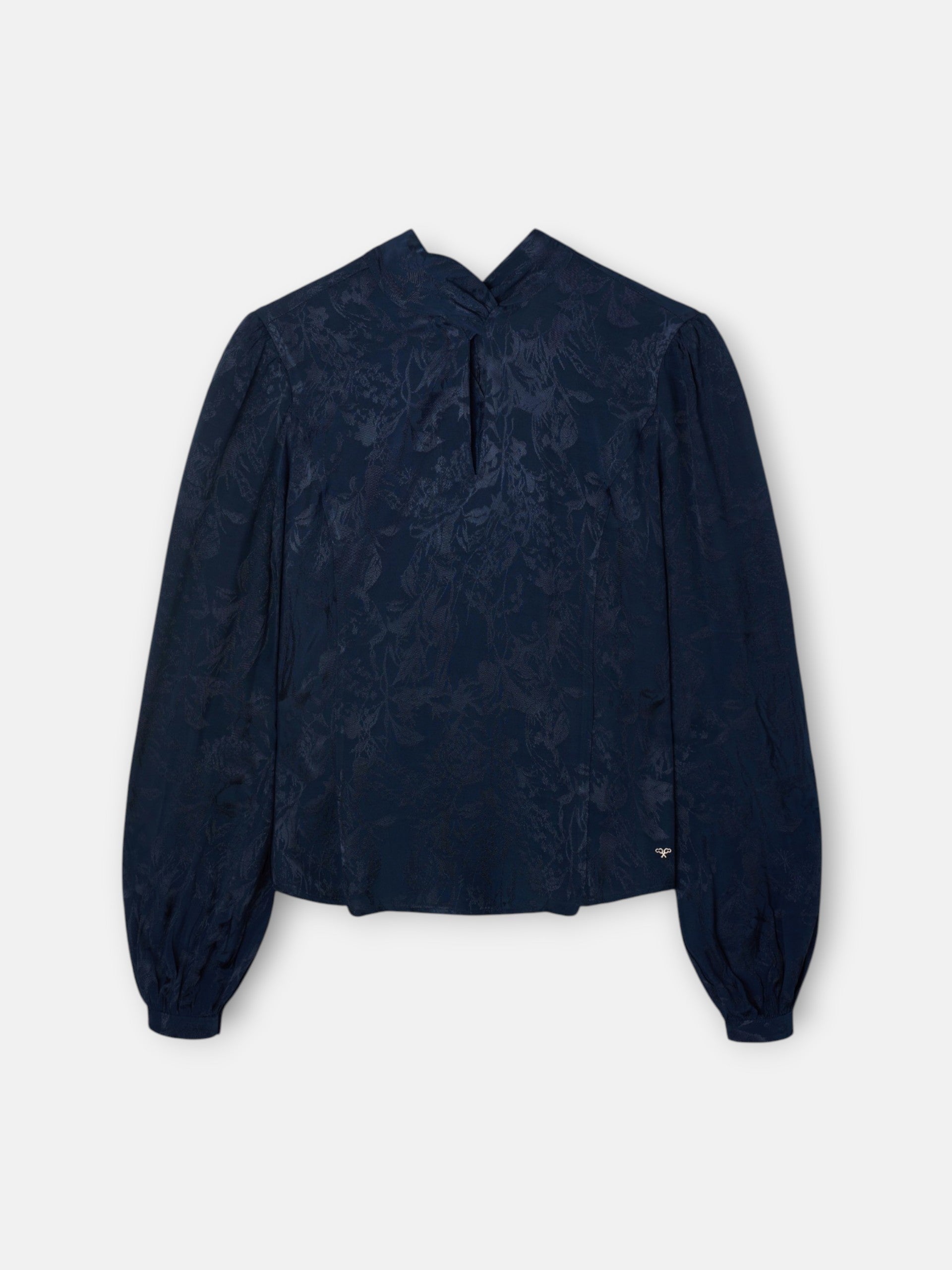 Blue jacquard neck strap blouse