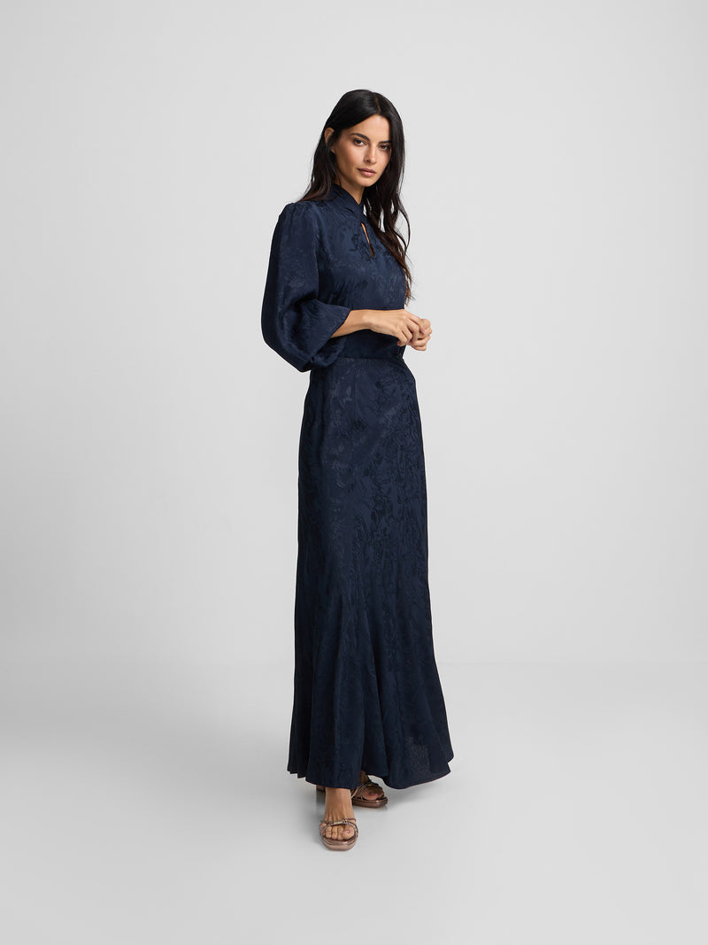 Blouse à bretelles col jacquard bleu