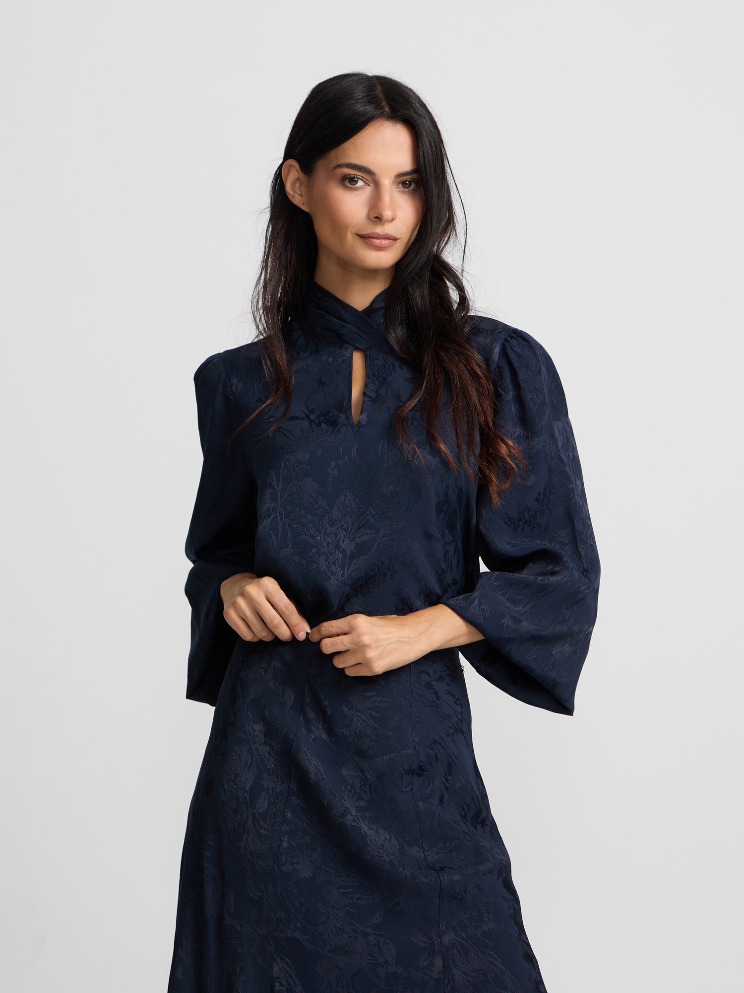 Blusa de alças com gola jacquard azul