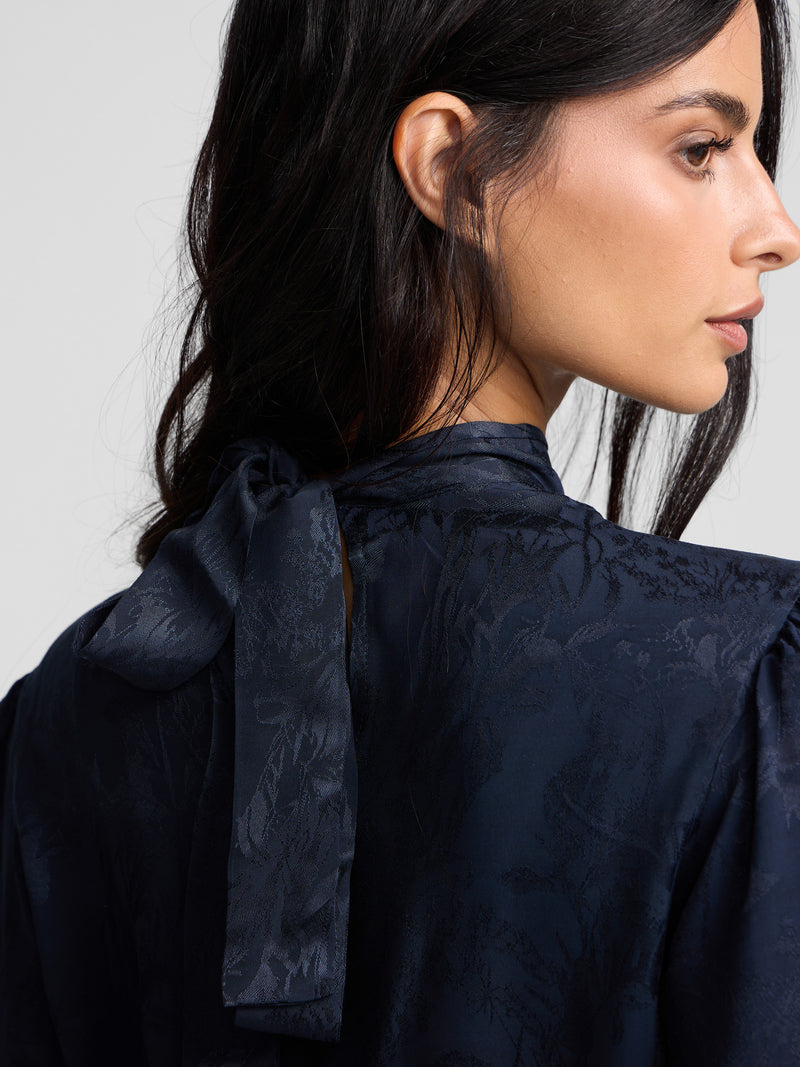 Blouse à bretelles col jacquard bleu