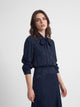 Blue jacquard neck strap blouse