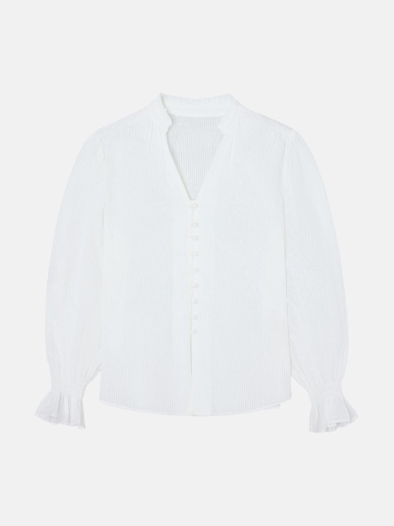 Blouse à volants plumetis blanc
