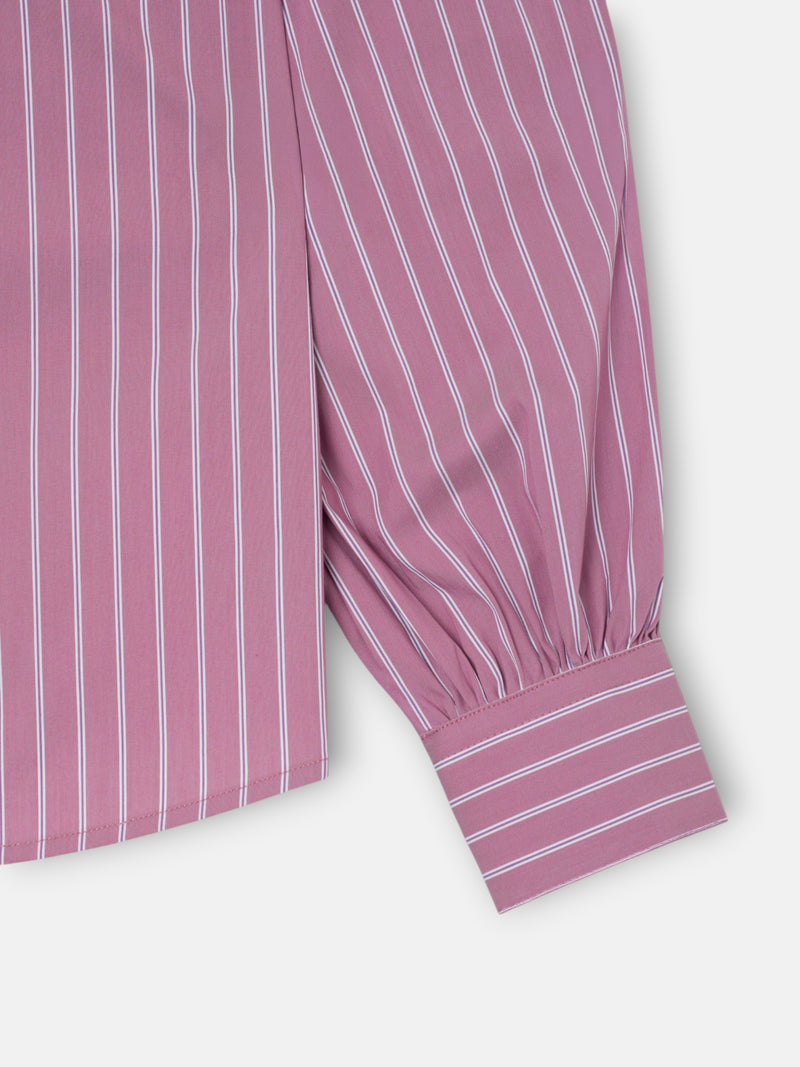 Chemise à col montant avec rubans rayée rose