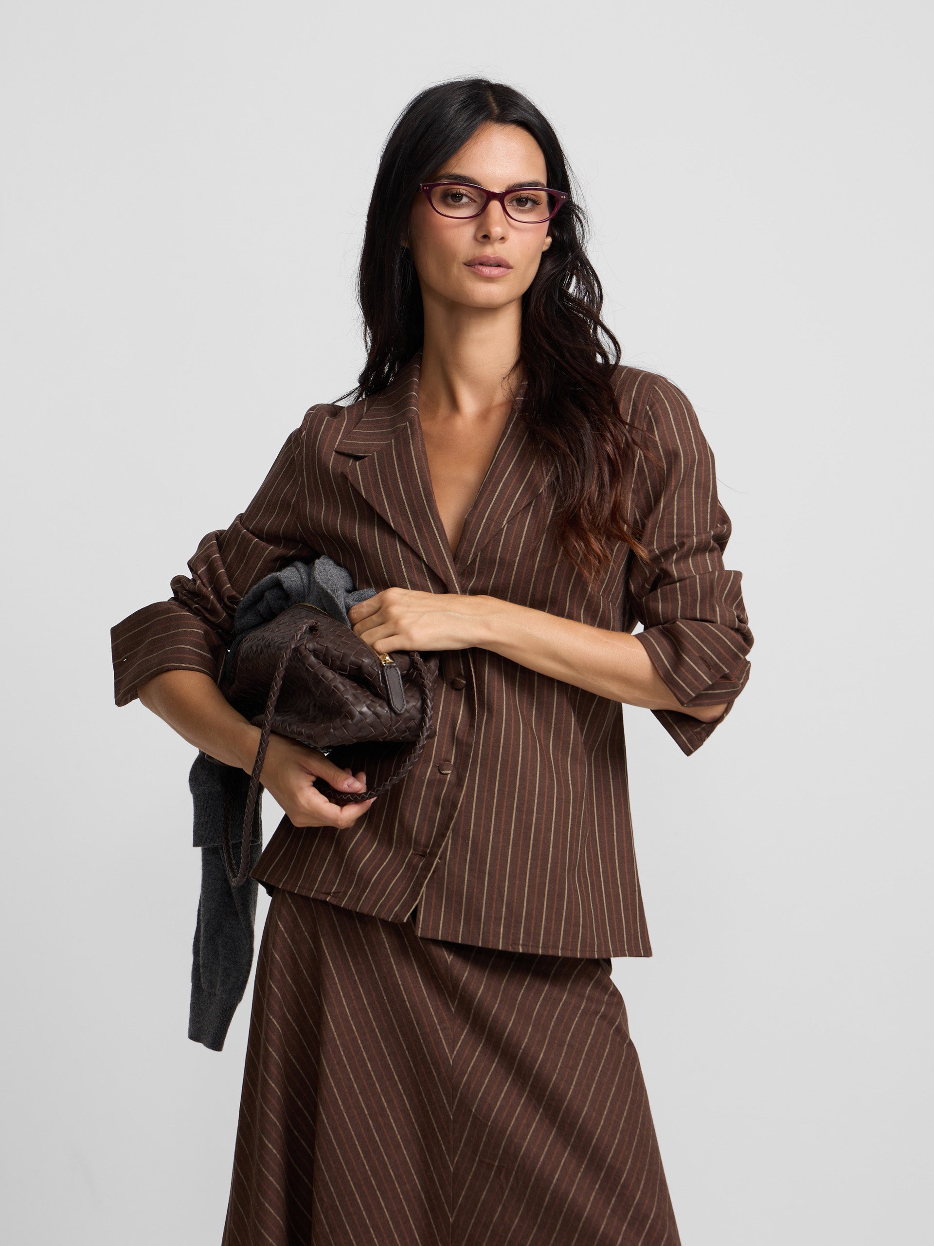 Blusa cuello solapas rayas marron