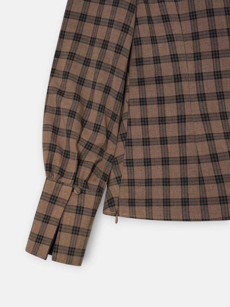 Blusa drapeada xadrez castanho