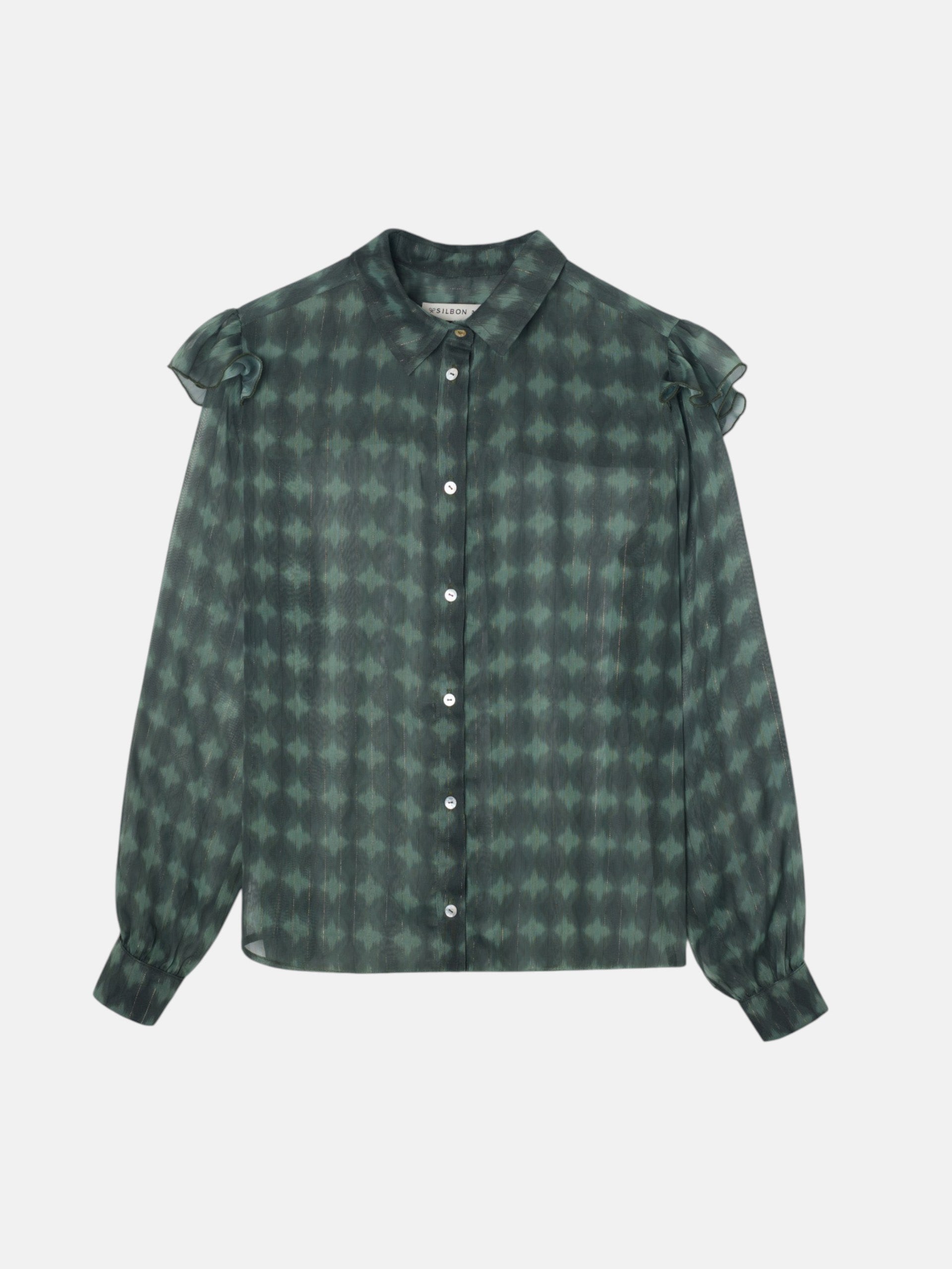 Blouse à volants imprimé ethnique vert