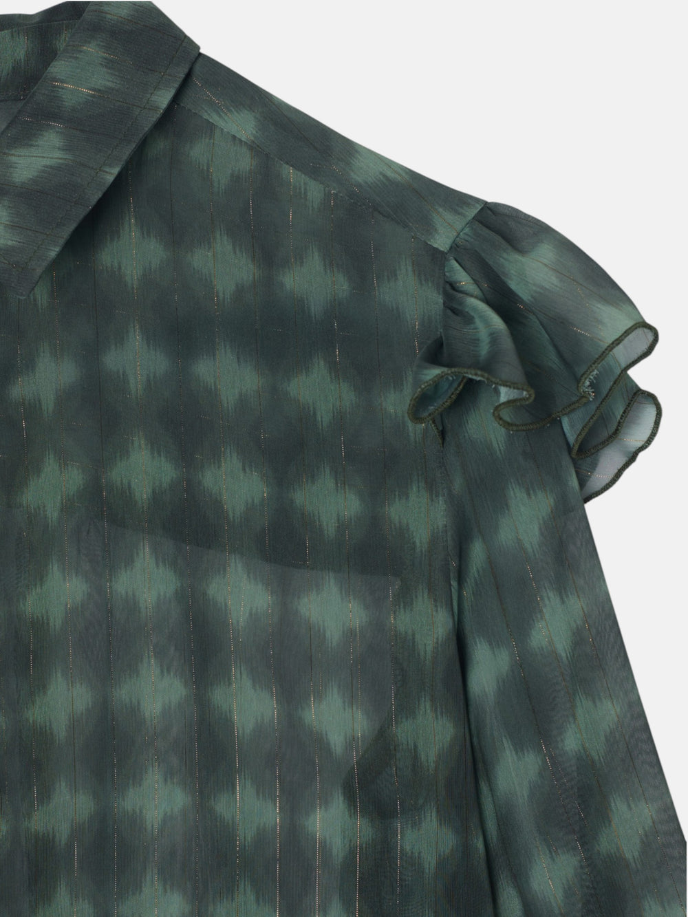 Blouse à volants imprimé ethnique vert