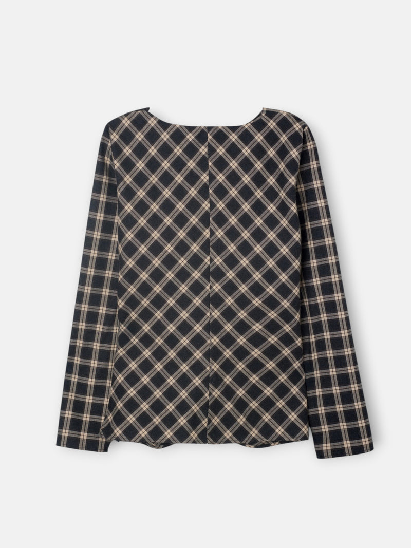 Blusa nudo cuadros gris y crudo