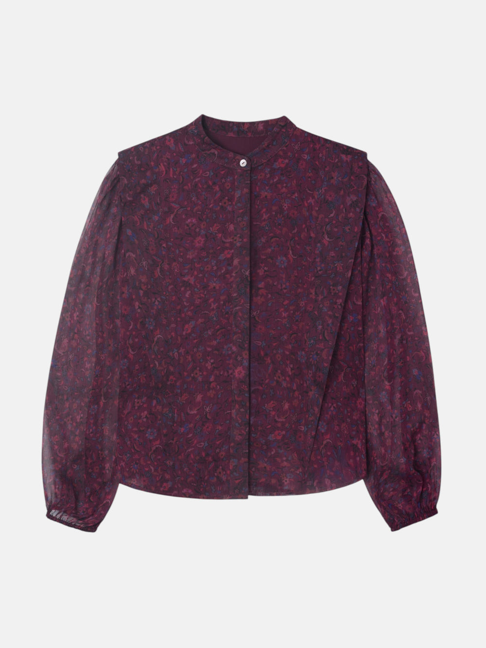 Blouse à imprimé fleuri bordeaux